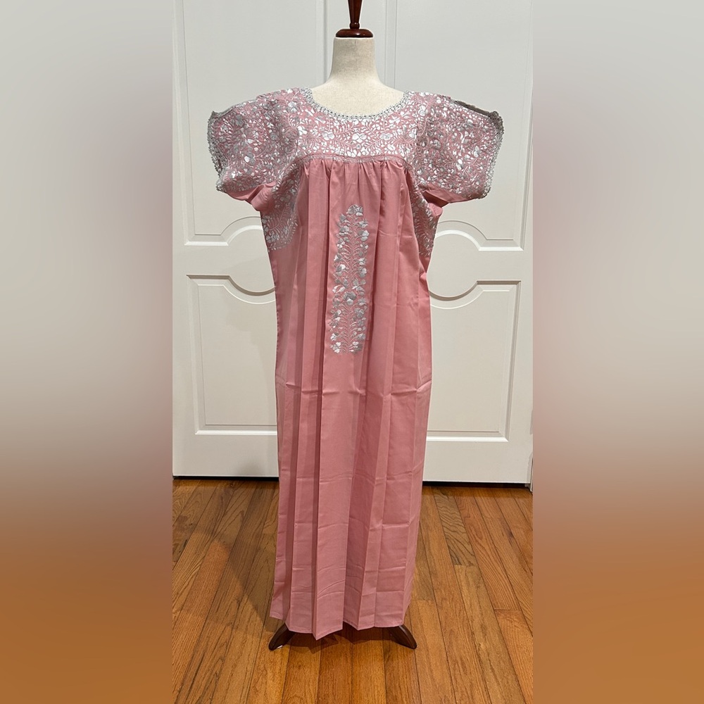XL San Antonino Maxi Dress,Oax,Mexican dress Hand Embroidered with Silk threads.